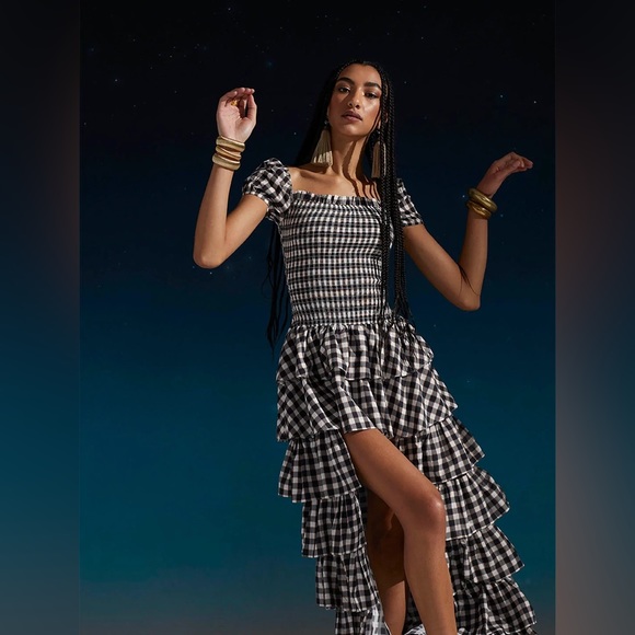 NWT $695 Caroline Constas Malta Gown In Black Check Plaid Size XS - Picture 7 of 8